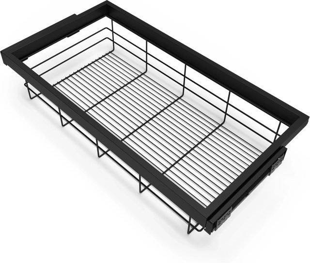 Emuca Set aus Drahtkorb und Gleitrahmen mit Soft-Close für Kleiderschränke, SteinGrau, Breite: 90 cm - Bild 1