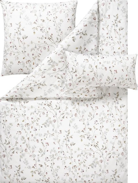 Estella Bettwäsche Christa aus gekämmter Baumwolle mit floralem Design in Weiß - Bild 1