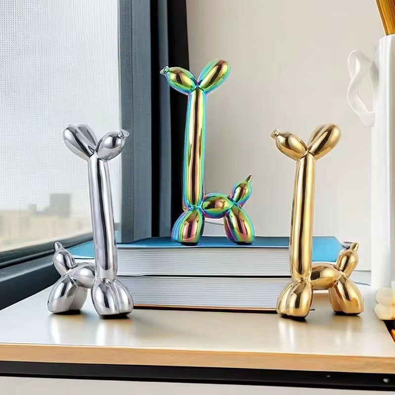 Abstrakte Keramik-Skulptur Hund mit langem Hals in Rosa und Mehrfarbig als moderne Dekoration für dein Zuhause oder Büro - Bild 5
