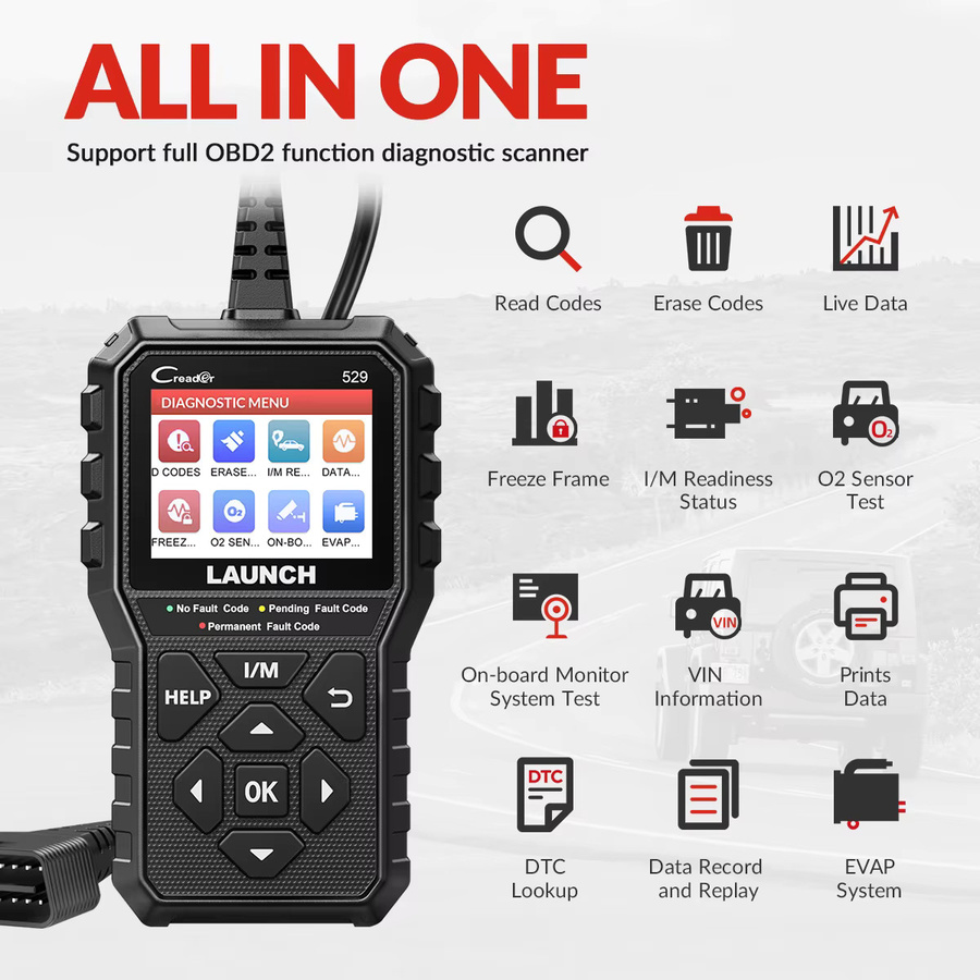 LAUNCH Creader CR529 OBD2 Scanner Diagnosegerät in Schwarz zum Lesen und Löschen von Fehlercodes - Bild 4