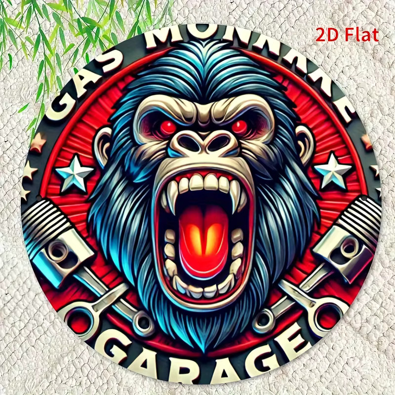 Rundes Eisenschild Potdemiel Auto Repair Gorilla Logo im klassischen Stil, Durchmesser: 20,32 cm, Mehrfarbig - Bild 5