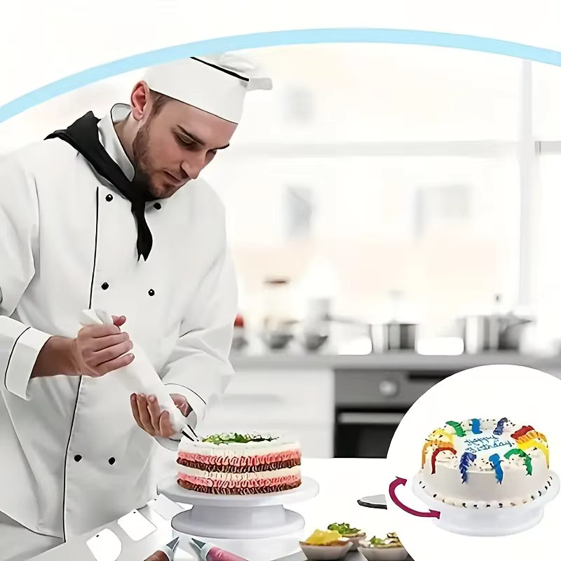 XMSJ Professioneller Kuchen-Drehteller in Weiß für die Tortendekoration und zum Glätten von Fondant - Bild 2