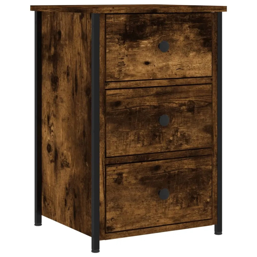 vidaXL Nachttisch im Industrie-Stil aus Holzwerkstoff und Eisen in Räuchereiche, B/T/H: 40 x 36 x 60 cm - Bild 2