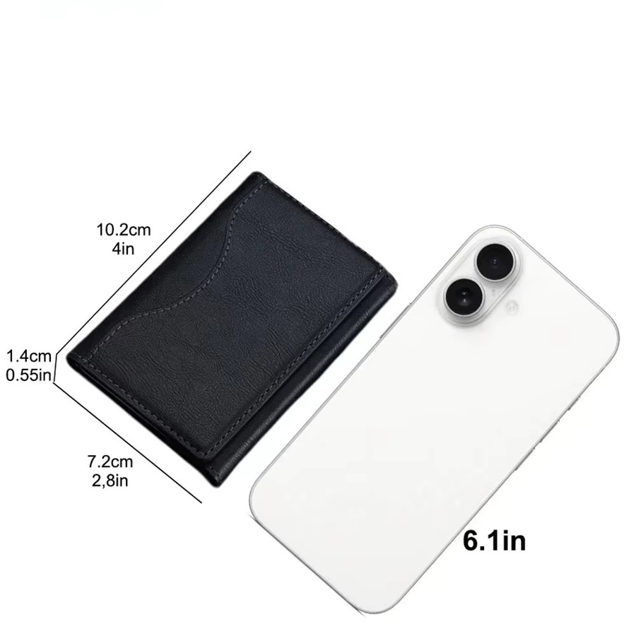 Magnetische faltbare Lederbrieftasche als Kartenhalter und Telefonständer für MagSafe kompatible iPhone 13 14 15 16 Pro Max Plus in Schwarz - Bild 4
