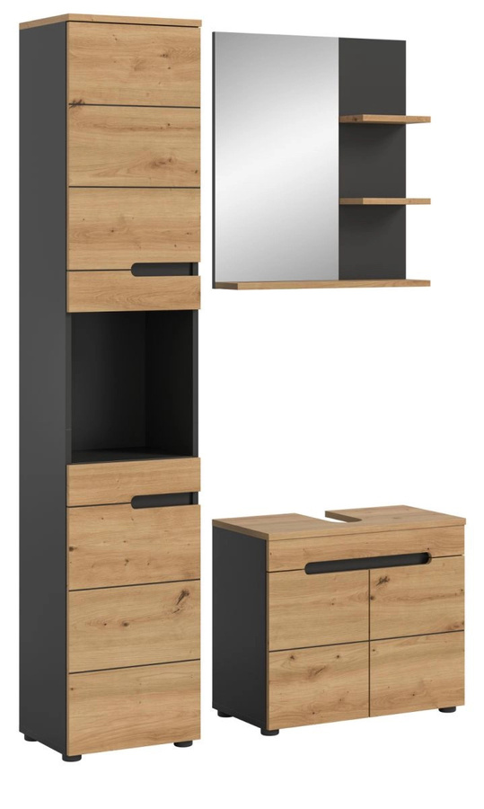 Inn.Furn Badmöbel Set Cooper 3-teilig in Eiche und Grau, modern, B/T/H: 116 x 34 x 193 cm - Bild 5