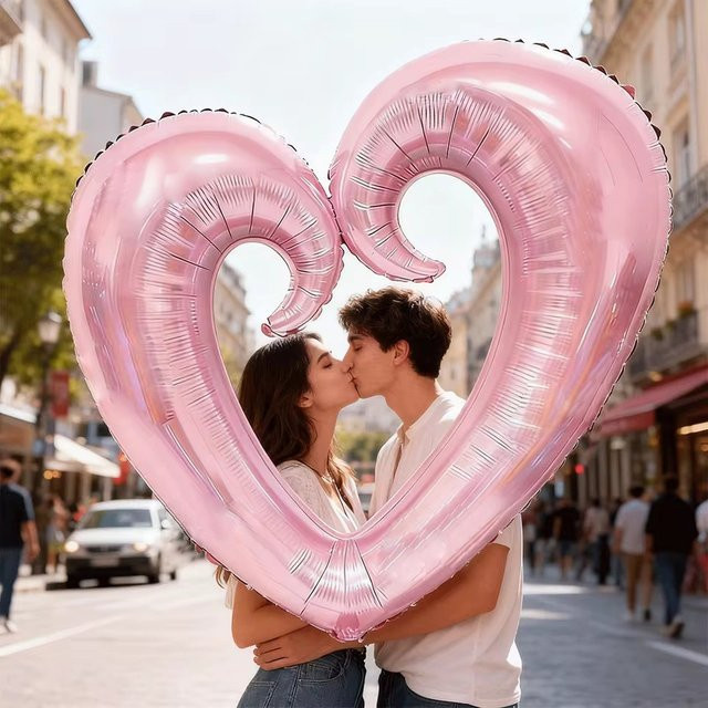 BALONAQ Herzförmiger Folienballon mit rosa Schleifen, mehrfarbig, 101,6 cm Durchmesser - Bild 1