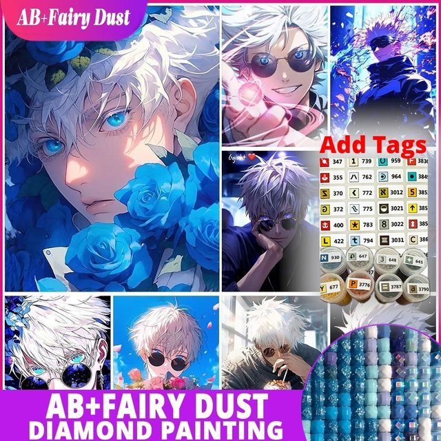 AB Fairy Dust Anime Satoru Gojo 5D DIY Diamant Malerei Kit Jujutsu Kaisen Mosaik Kunst Dekoration Multicolor B/H: 25 x 25 cm - Bild 1