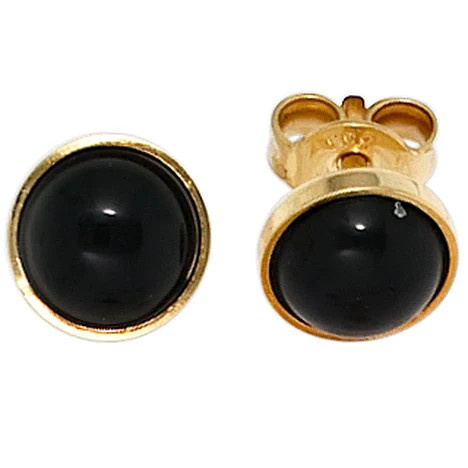Colfem Ohrstecker 333 Gelbgold, rund, 2 Onyxe schwarz, Unisex - Bild 1