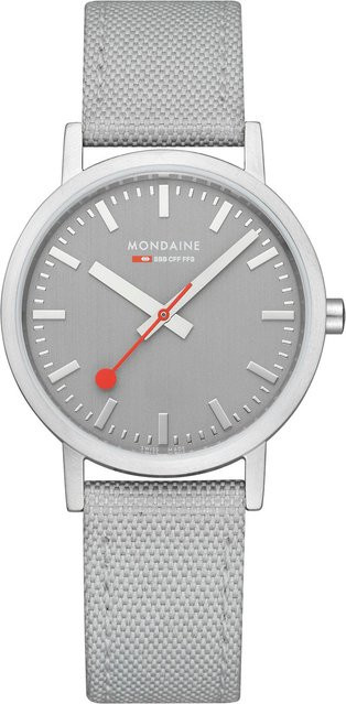 Mondaine Armbanduhr, Quarz, Edelstahl, 36 mm, Textil/NATO, Grau, Unisex - Bild 1