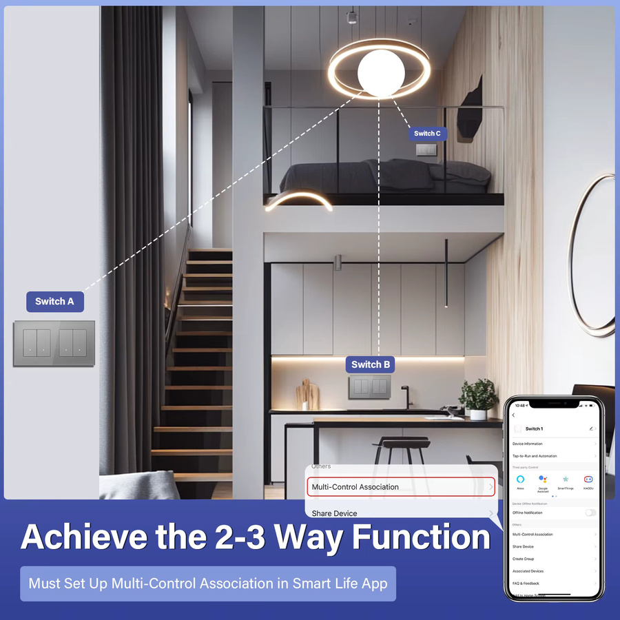 BSEED Zigbee Smart Lichtschalter mit Glasfront und LED-Anzeige, Tuya Smart Life und Alexa Steuerung, Weiß - Bild 2