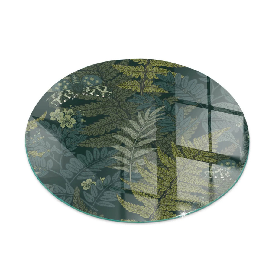 Tulup Glasplatte für Kamin mit Schmetterlings-Pflanzenmotiven, rund, Grün, Durchmesser: 50 cm - Bild 2