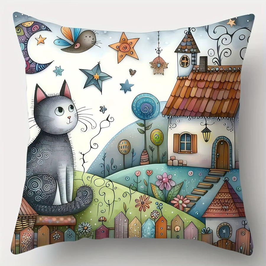 VIKAMA Katzen-Kissenbezug mit Haustier-Motiv, quadratisch, Mehrfarbig, B/T/H: 30 x 30 x 30 cm - Bild 2