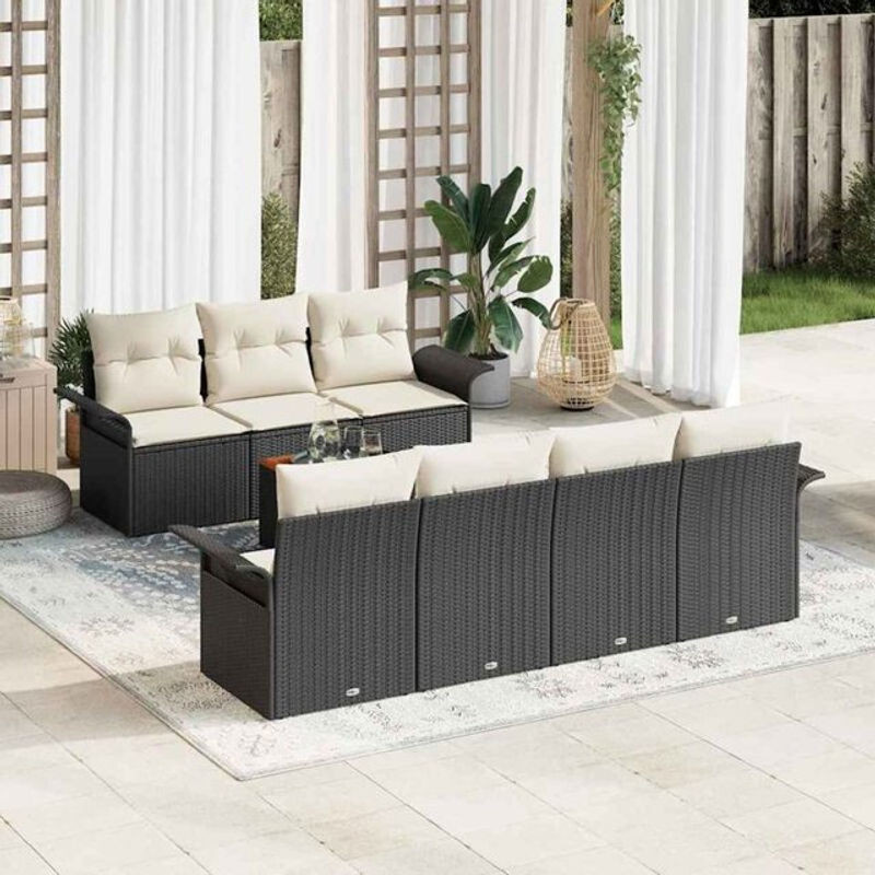 Vidaxl Garten-Sofa-Set aus Polyrattan mit 8-teiligem Kissen-Set in Schwarz und Creme, B/T/H: 55 x 55 x 37 cm - Bild 1
