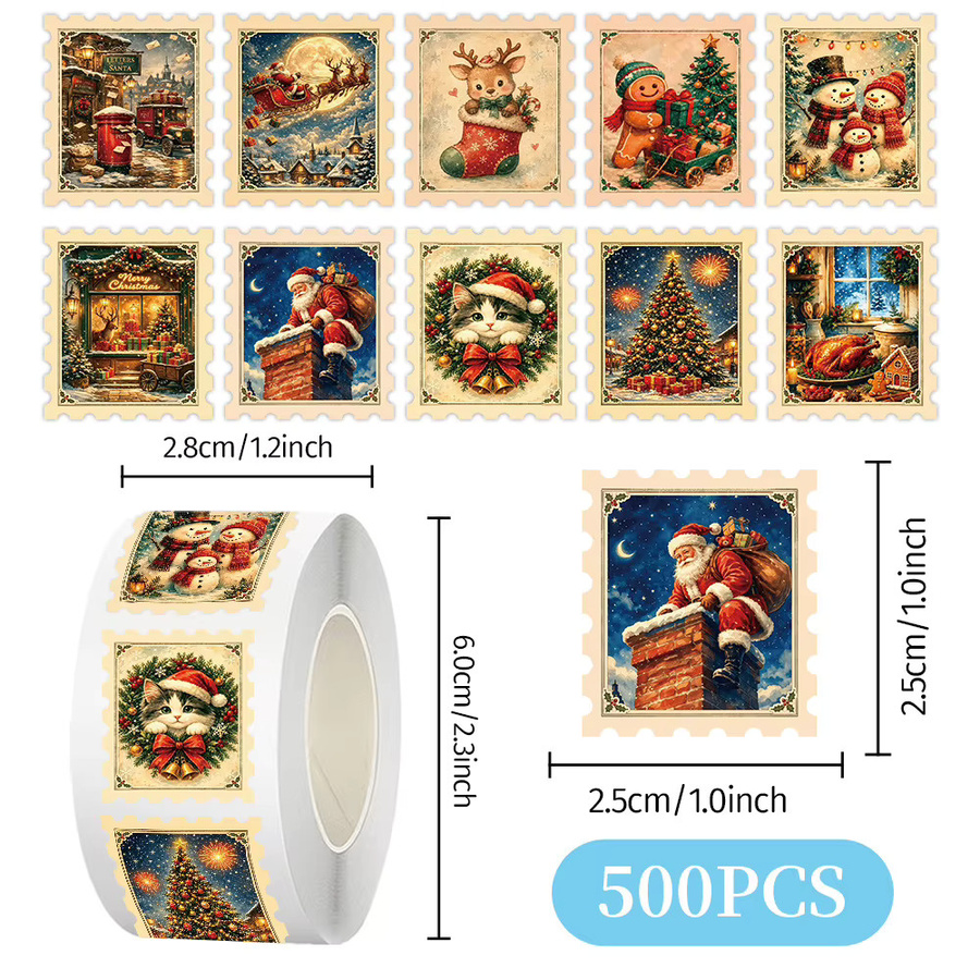 500 Stück Weihnachts-Stempelaufkleber in Multicolour zur Dekoration von Geschenkboxen, Notizbüchern und Accessoires - Bild 3