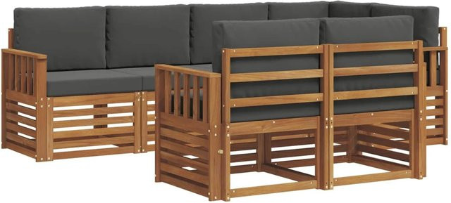 vidaXL Sofagarnitur 7-teilig in U-Form aus Massivholz Akazie mit Sitzkissen in Natur und Anthrazit - Bild 1
