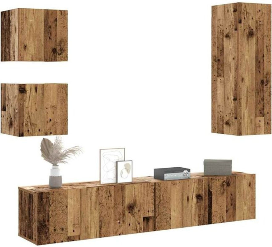Vidaxl 5-teiliges TV-Schrank-Set zur Wandmontage in Altholz-Optik, Braun, Industrial Design aus Holzwerkstoff - Bild 1