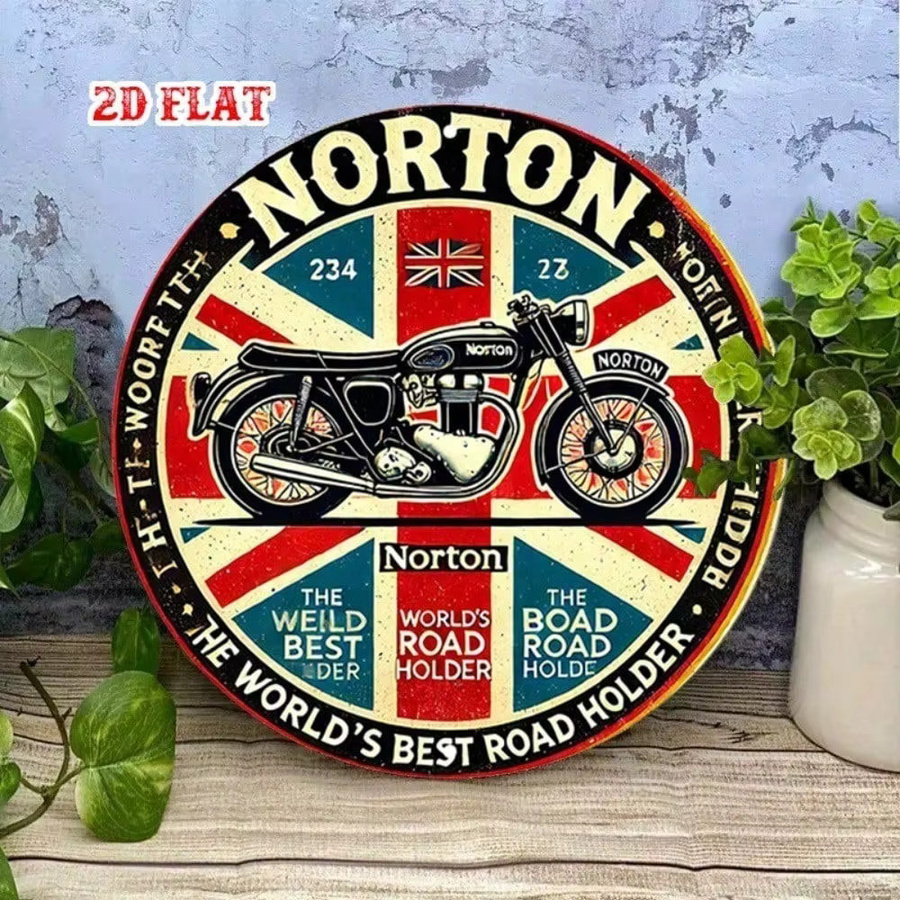 CIFBUY Vintage Metallschild Britische Flagge Retro Motorrad Wandkunst in Multicolour, Rund - Bild 2