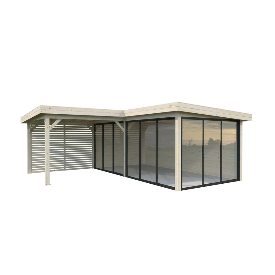 Palmako Pavillon Lenna Set 414 Slide aus Fichtenholz in Braun mit transparenten ESG-Glas-Alu-Schiebetüren und Flachdach B/H/T: 588 x 245 x 588 cm - Bild 2