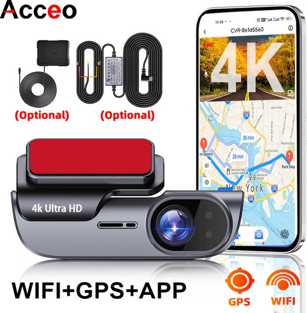 ACCEO 4K Auto-Dashcam mit Nachtsicht, GPS und WLAN in Schwarz - Bild 1