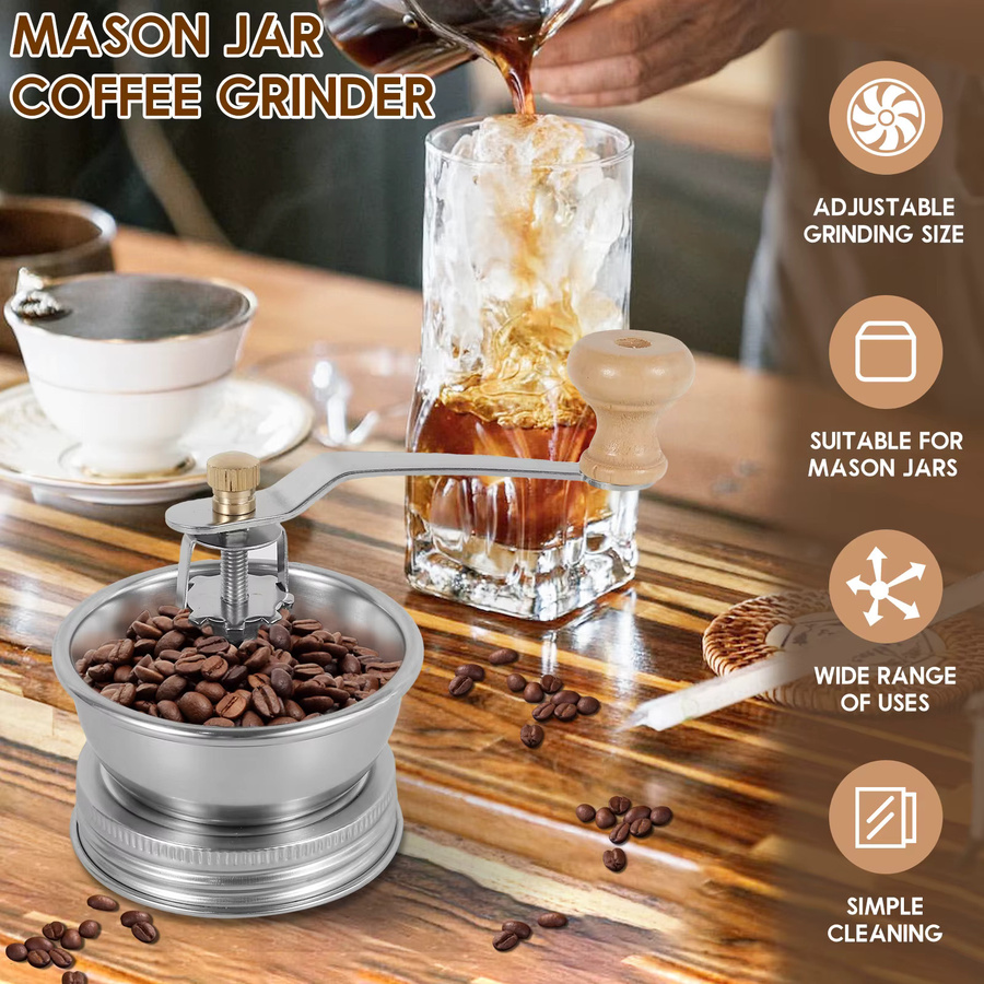 Willstar Manuelle Kaffeemühle aus Edelstahl in Silber mit verstellbarem Mahlgrad und Kurbelgriff - Bild 5