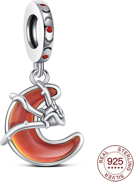 Neue Charms Anhänger, 925 Silber, Roter Mond, Rosen, Perle, Damen - Bild 1