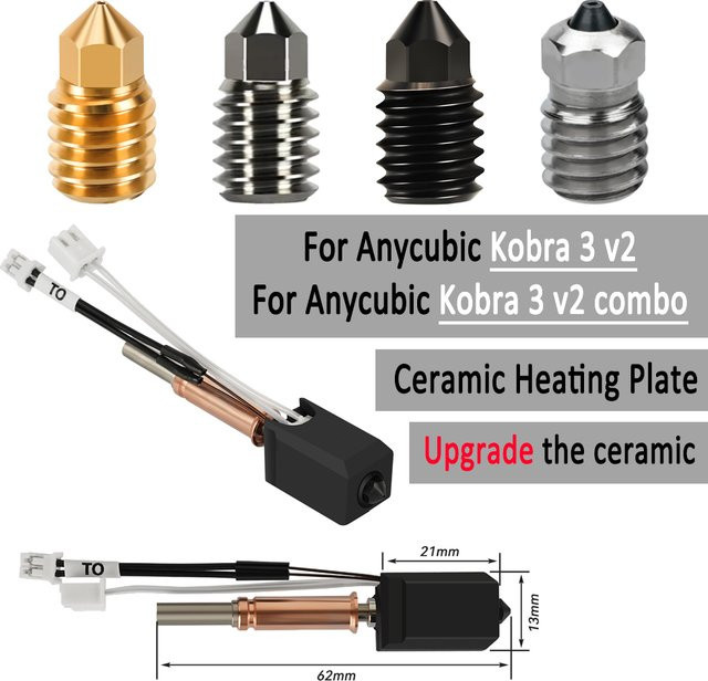 Anycubic Verbessertes Hotend für Kobra 3 V2 und Kobra 3 V2 Combo mit gehärteter Stahldüse und Thermistor für FDM 3D-Druck - Bild 1