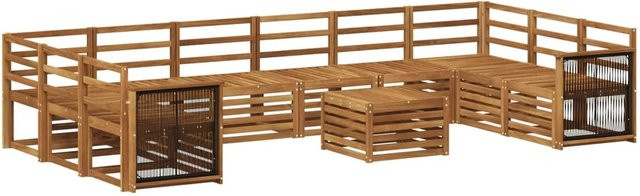vidaXL Outdoor-Sofagarnitur aus Massivholz Akazie in Natur Braun, 8-teiliges Set mit Tisch, Ecksofas und Sesseln im modernen Latten-Design - Bild 1