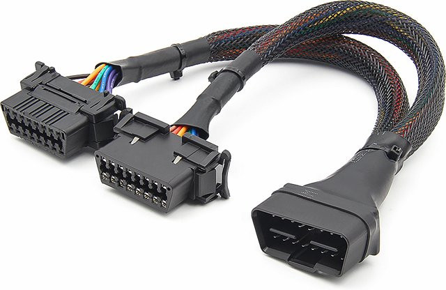 JFIND OBD2 16-Pin Stecker auf Dual-Buchse Splitter-Kabel 1 in 2 Verlängerungsadapter für ELM327 VAG Auto-Diagnosegerät, Schwarz - Bild 1