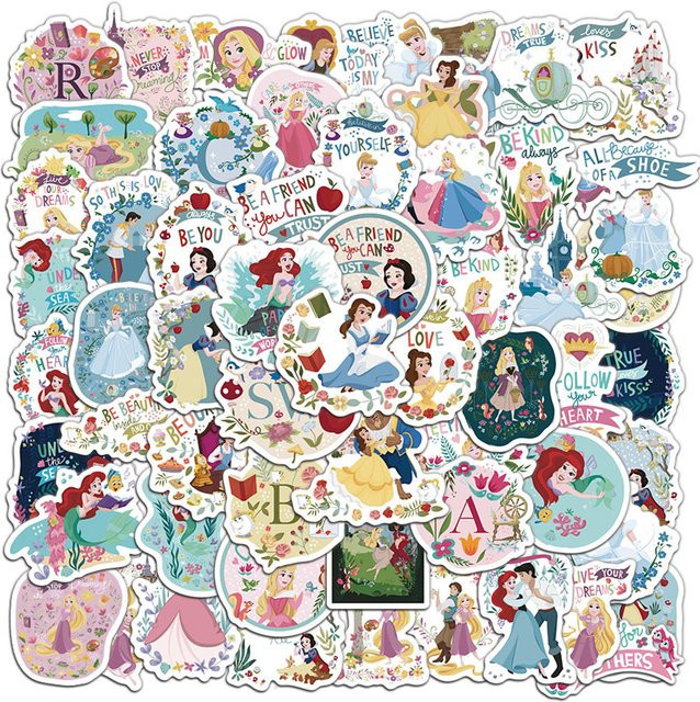 Disney Mix Cartoon Prinzessinnen Aufkleber mit Belle und Schneewittchen, bunte Kawaii Sticker für dein Laptop oder Journal - Bild 1