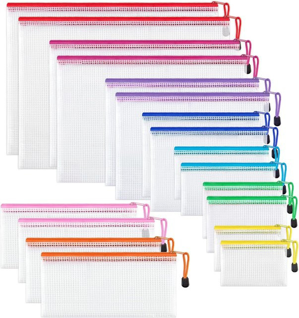 18er-Pack wasserdichte Netztaschen mit Reißverschluss in 8 verschiedenen Größen für Reise, Büro, Schule und Puzzles - Bild 1