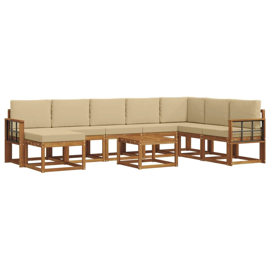 vidaXL Outdoor-Sofagarnitur aus Akazienholz mit Kissen, 9-teiliges Set, Natur und Beige - Bild 2