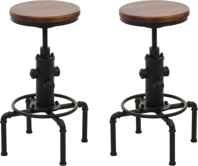 2er-Set Barhocker MCW-N23 Industrial Design aus Eisen und Massiv-Holz in Braun, höhenverstellbar und drehbar - Bild 1