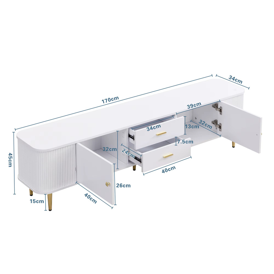 Anajqaqia Moderner TV-Schrank mit Schubladen und gebogenen Ecken in Weiß, B/T/H: 170 x 34 x 45 cm - Bild 4
