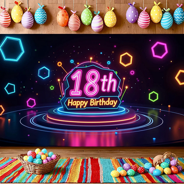 VIKAMA Neon-Party-Hintergrund aus Stoff für den 18. Geburtstag, Mehrfarbig, Rechteckig - Bild 1