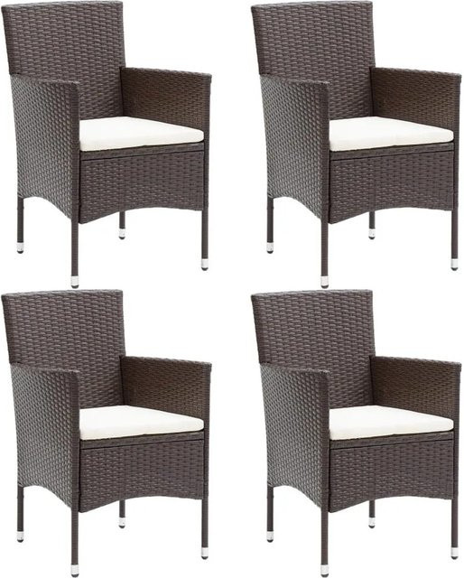 Furnicato Garten-Essstühle Set aus 4 Stück in Braun aus Poly Rattan mit Armlehnen und Polsterkissen - Bild 1