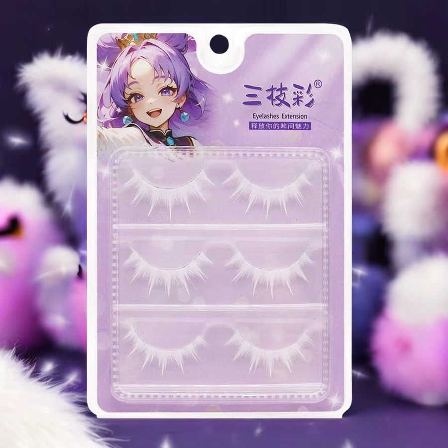 3 Paar Anime-Wimpern, weiß, 3D-flauschig, Unisex - Bild 2
