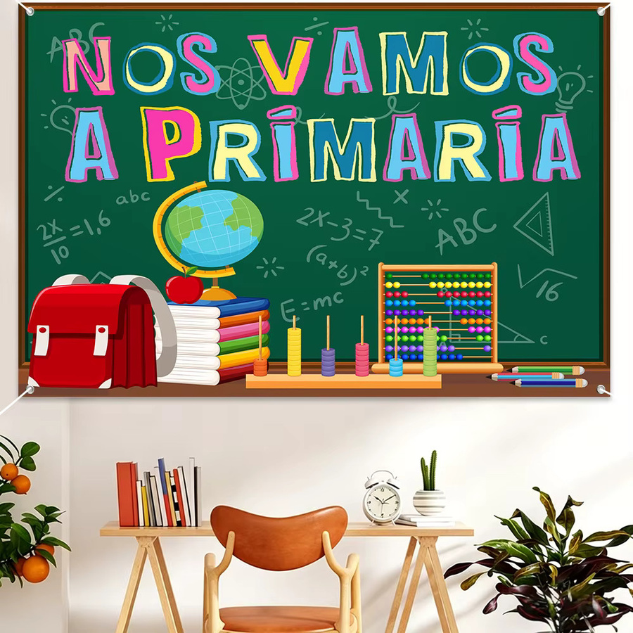 OURFETE Spanischer Grundschul-Hintergrund Nos Vamos A Primaria mit grüner Tafel zur Klassenzimmerdekoration in Grün und Multicolour - Bild 3