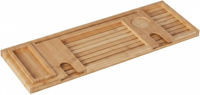 Relaxdays Badewannenablage aus Bambus in Natur mit Tablethalterung und Weinglashalter, B: 73,5 cm, T: 25 cm, H: 2,5 cm - Bild 1