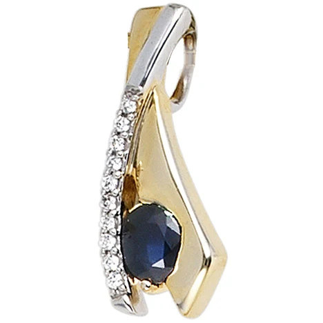 Colfem Anhänger 333 Gelbgold bicolor, 10 Zirkonia, 1 blauer Saphir, Unisex - Bild 1