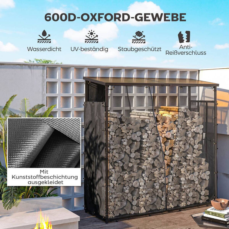 Outsunny Kaminholzregal Abdeckung aus Polyester in Schwarz, B/H/L: 62 x 0,1 x 148 cm - Bild 6