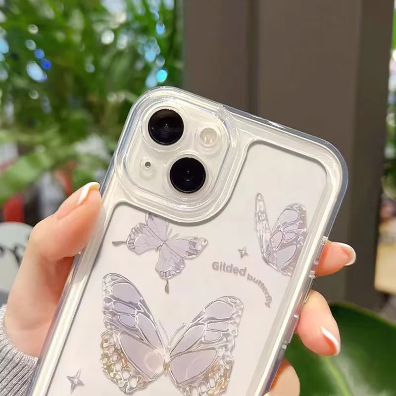 Stoßfeste transparente Handyhülle mit Schmetterlings- und Blumenmuster für iPhone 15 14 13 12 11 Pro Max XS X 7 8 Plus SE 2020 - Bild 4