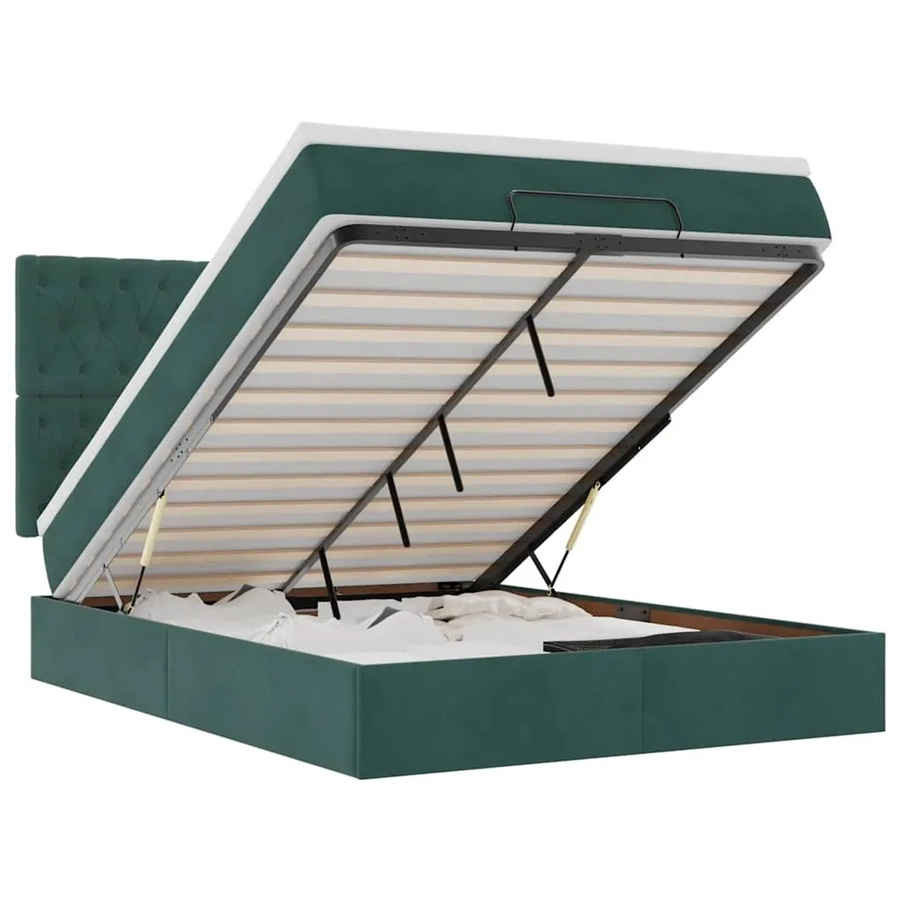 vidaXL Ottoman-Bett mit Matratze und LED-Beleuchtung in Dunkelgrün aus Samt, B/T/H: 140 x 200 x 128 cm - Bild 2