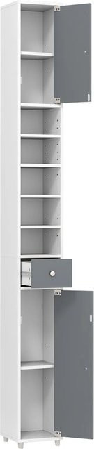 Costway Badschrank Hochschrank schmal mit verstellbaren Regalen in Weiß-Grau, Höhe: 180 cm - Bild 1