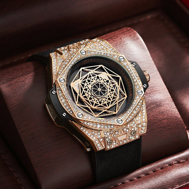 AETEEY Automatikuhr Edelstahl, Silikonarmband, Diamant, Herren - Bild 1