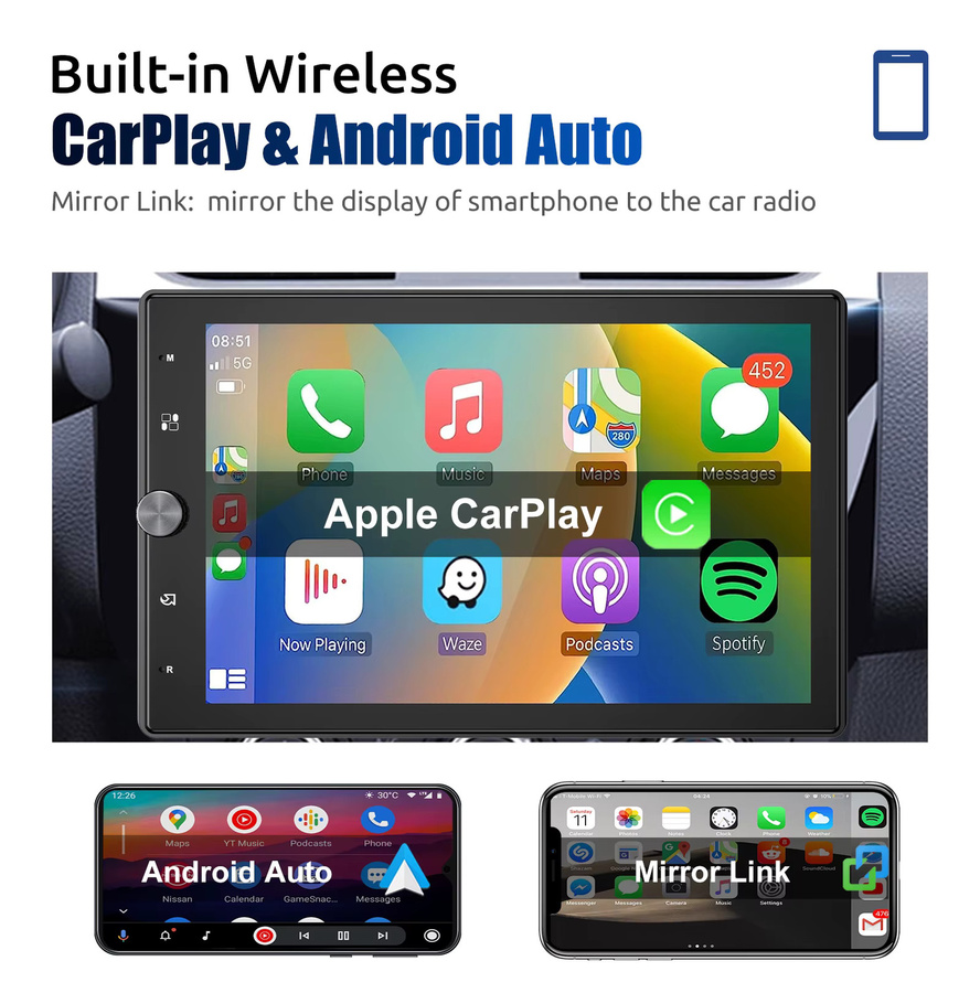 Mopect Universelles Autoradio mit Android 15, 10,4 Zoll Touchscreen, 360 Grad Kamera, Kabelloses Carplay, Android Auto, GPS-Navigation und WLAN in Schwarz - Bild 2