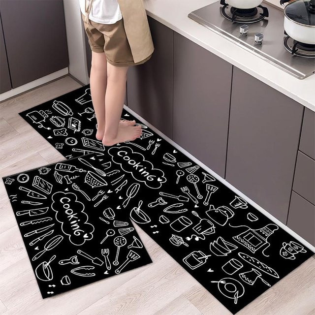 Karpetti Küchenbodenmatte mit Streifenmuster in Schwarz, rutschfest und weich, B/T: 80 x 50 cm - Bild 1