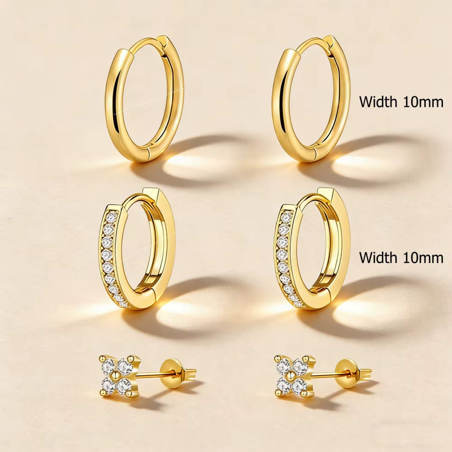 Ohrstecker 3-teiliges Set, 14K vergoldet, Zirkonia, Damen - Bild 1