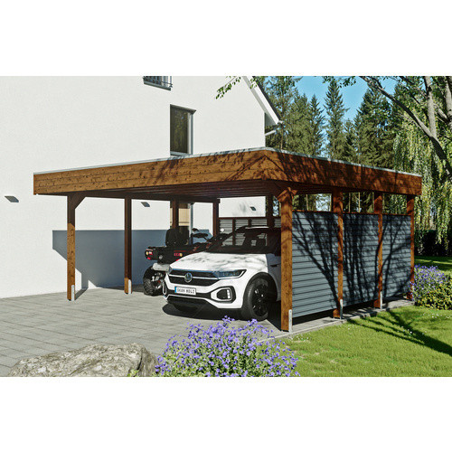 Skanholz Doppelcarport Friesland Set 13 mit Rück- und Seitenwand, Breite: 557 cm, Tiefe: 555 cm, Farbe: Nussbaum Braun - Bild 4