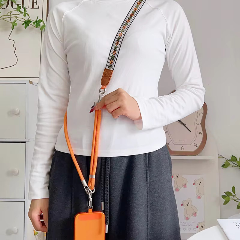 EHUIDE Retro Lanyard Umhängetasche im Ethno-Stil mit Handschlaufe, verstellbares Reiseseil für Handyhüllen, Orange/Multicolour, Länge: 130 cm - Bild 2