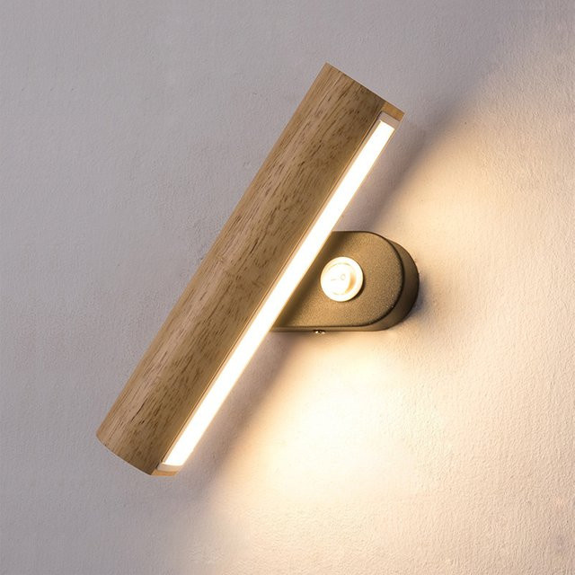 Homocean Nordic Wandlampe aus Holz und Metall mit LED, drehbar und verstellbar für Schlafzimmer und zum Lesen, warmweiß - Bild 1